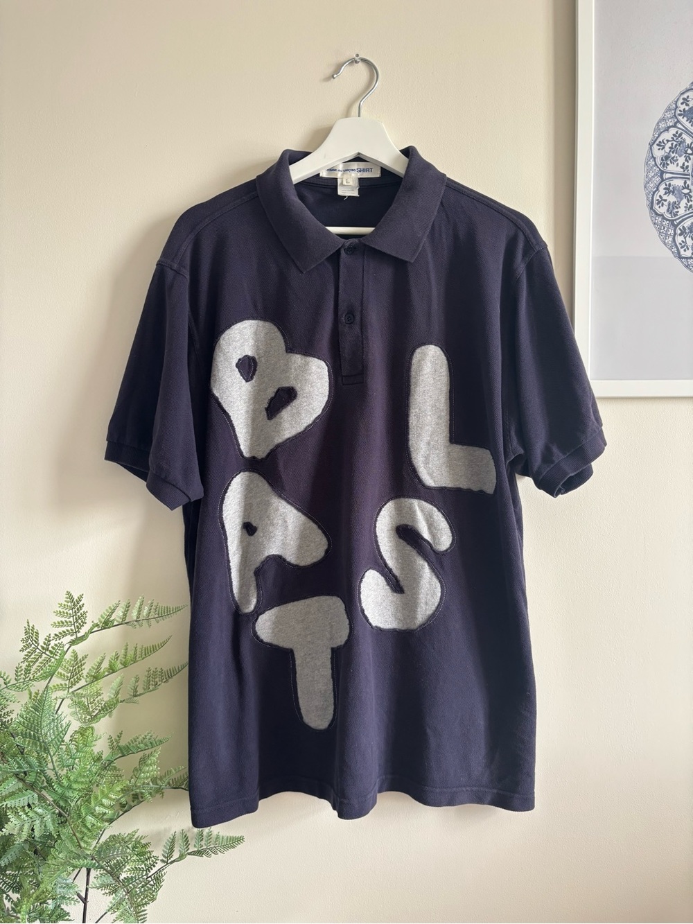 Rare Comme des Garçons Shirt Polo Applique Navy — Size L
